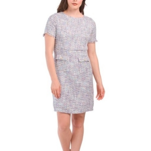 Nanette Lepore Dresses & Skirts - NWT Nanette Lepore Tweed Dress Cap Sleeve Shift Knee Length 14 Multi Color